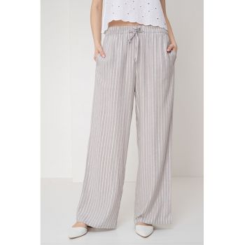 Pantaloni din amestec de in cu croiala ampla si model in dungi