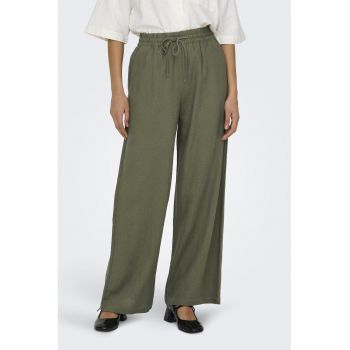 Pantaloni din amestec de in cu croiala ampla si snur