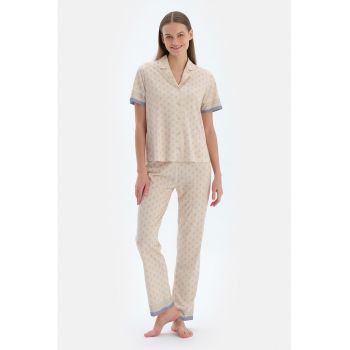 Pijama din bumbac si modal cu maneci scurte
