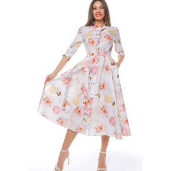 Rochie-camasa evazata cu cordon in talie