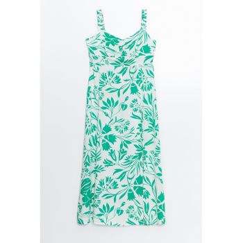 Rochie lunga cu model floral si slit lateral