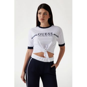 Tricou crop cu imprimeu logo