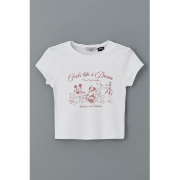 Tricou crop cu imprimeu Mickey Mouse