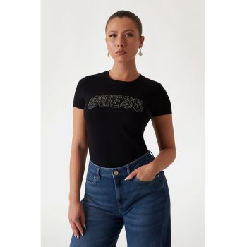 Tricou din amestec de bumbac cu logo cu strasuri
