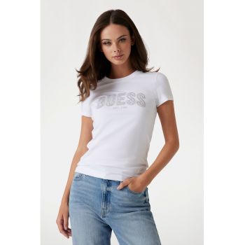 Tricou din amestec de bumbac cu logo cu strasuri