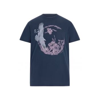 Tricou din bumbac cu decolteu la baza gatului si model grafic