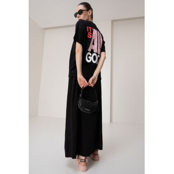 Tricou lejer din bumbac cu imprimeu text pe partea din spate