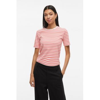 Tricou striat cu decolteu la baza gatului