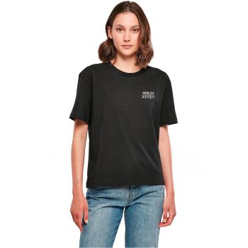 Tricou unisex cu decolteu la baza gatului si model grafic pe partea din spate