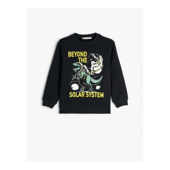 Bluza de trening cu decolteu la baza gatului si imprimeu - Bleumarinaqsqdq