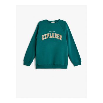Bluza de trening cu imprimeu si maneci raglan