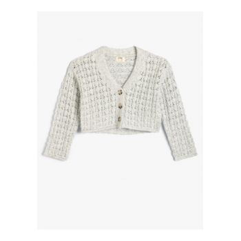 Cardigan crop cu decolteu in V si perforatii