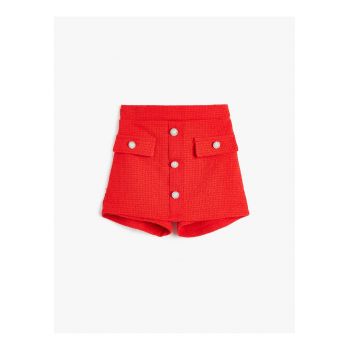 Fusta-pantalon din tuid cu nasturi-bijuterie