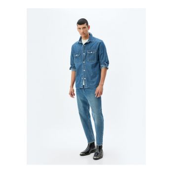 Jacheta-camasa din denim cu aspect decolorat de firma originala