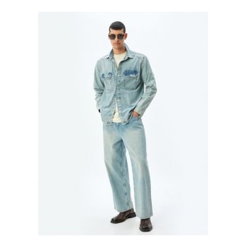 Jacheta-camasa din denim cu aspect decolorat de firma originala