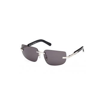 Ochelari de soare dreptunghiulari cu lentile uni - Negru - Argintiu -