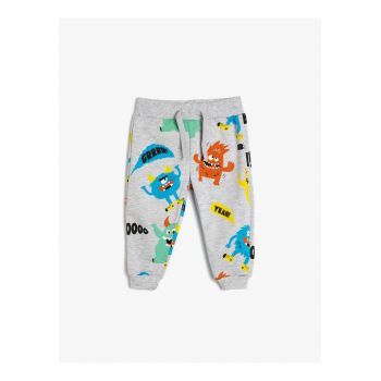 Pantaloni de trening cu imprimeu si snur de ajustare in talie