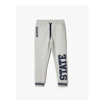 Pantaloni de trening cu imprimeu text si snur de ajustare