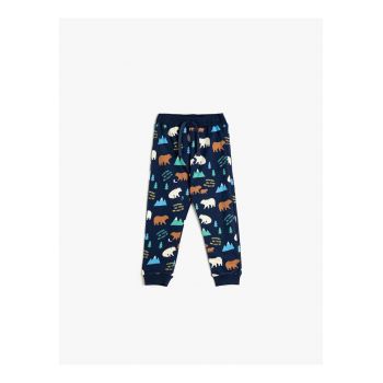 Pantaloni de trening cu snur de ajustare si imprimeu cu ursi