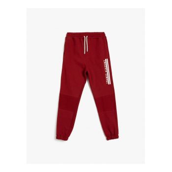 Pantaloni de trening cu snur de ajustare si imprimeu text lateral