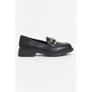 Pantofi loafer de piele ecologica cu detalii metalice