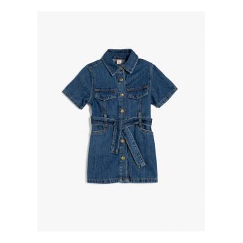 Rochie din denim cu cordon in talie