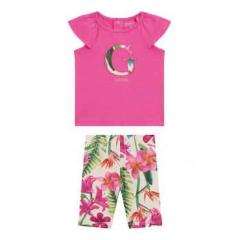 Set de Pantaloni cu imprimeu floral si tricou cu maneci cu volane -2 Piese