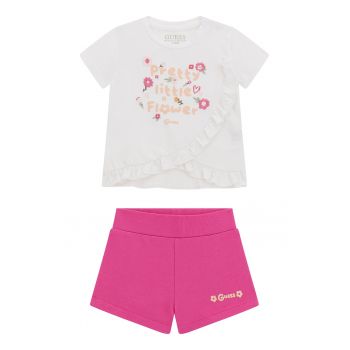 Set de pantaloni scurti si tricou din amestec de bumbac cu detalii brodate - 2 Piese