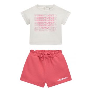 Set de pantaloni scurti si tricou din amestec de bumbac cu imprimeu logo - 2 Piese