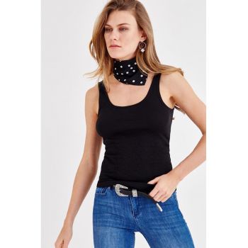 Top de bumbac cu decolteu drapat