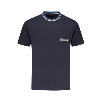 Tricou barbati - cu buzunar pe piept si imprimeu - Regular Fit - Bleumarin