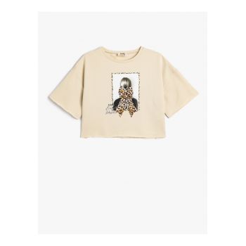 Tricou crop de bumbac cu model grafic