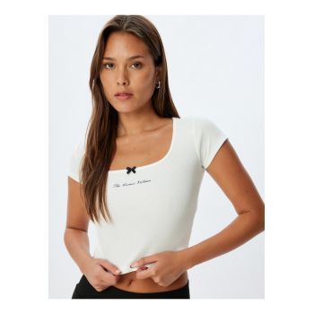 Tricou crop de pijama cu decolteu patrat