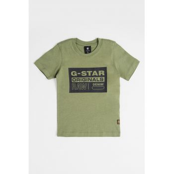 Tricou cu imprimeu logo si decolteu la baza gatului