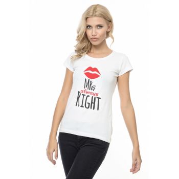 Tricou cu imprimeu text si decolteu rotund