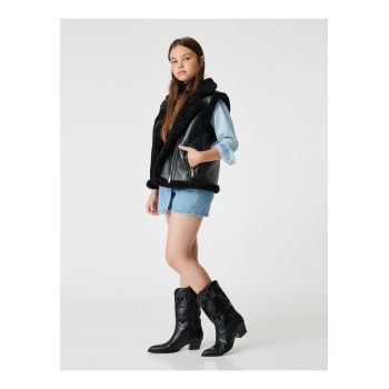 Vesta de piele ecologica cu captuseala de blana shearling sintetica