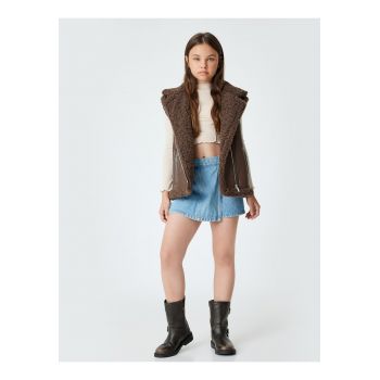 Vesta de piele ecologica cu captuseala de blana shearling sintetica