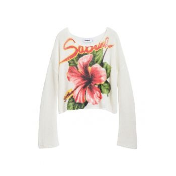 Bluza din amestec de bumbac cu model floral si maneci cazute