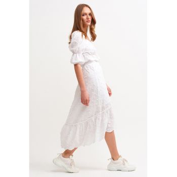 Fusta midi de bumbac cu broderie
