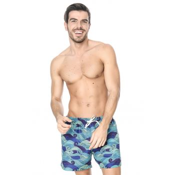 Pantaloni scurti de baie cu snur de ajustare - imprimeu si buzunare laterale