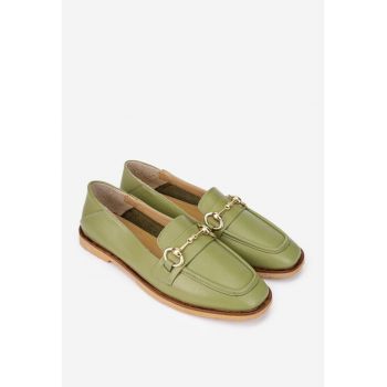Pantofi dama verzi din piele naturala cu ornament
