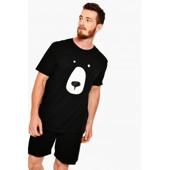 Pijama din bumbac cu imprimeu grafic