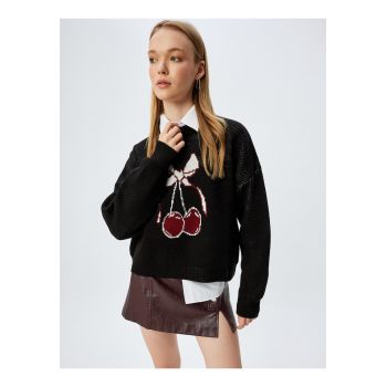 Pulover relaxed fit cu model cu cirese