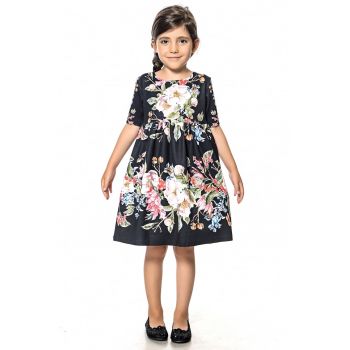Rochie cu imprimeu floral si maneci scurte