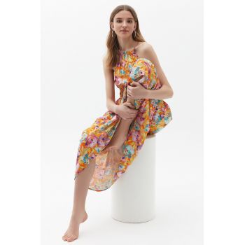 Rochie lunga cu imprimeu floral si croiala A
