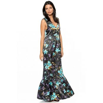 Rochie maxi de satin cu decolteu in V