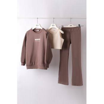 Set de bluza de trening - pantaloni si top crop - 3 piese