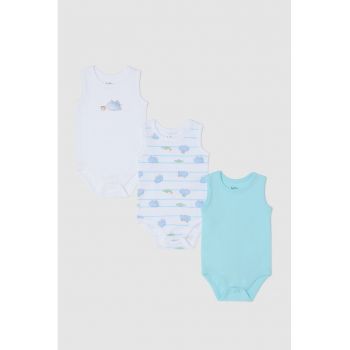 Set de body-uri cu imprimeu si decolteu rotund - 3 piese