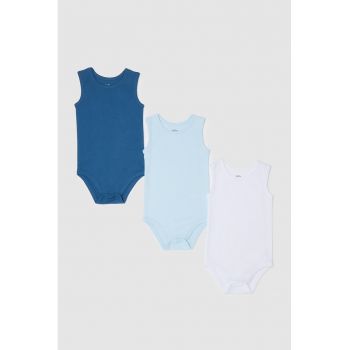 Set de body-uri uni cu decolteu rotund - 3 piese