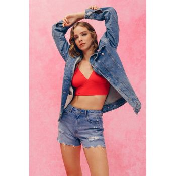 Top crop cu decolteu in V